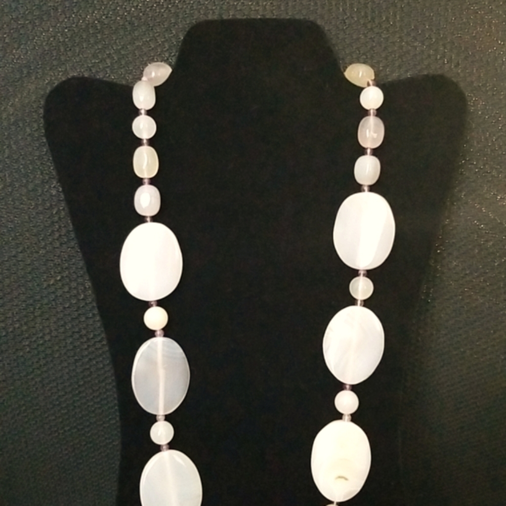 Colleen Lopez Real White Stone with medium White & tiny Purple Beaded Necklace